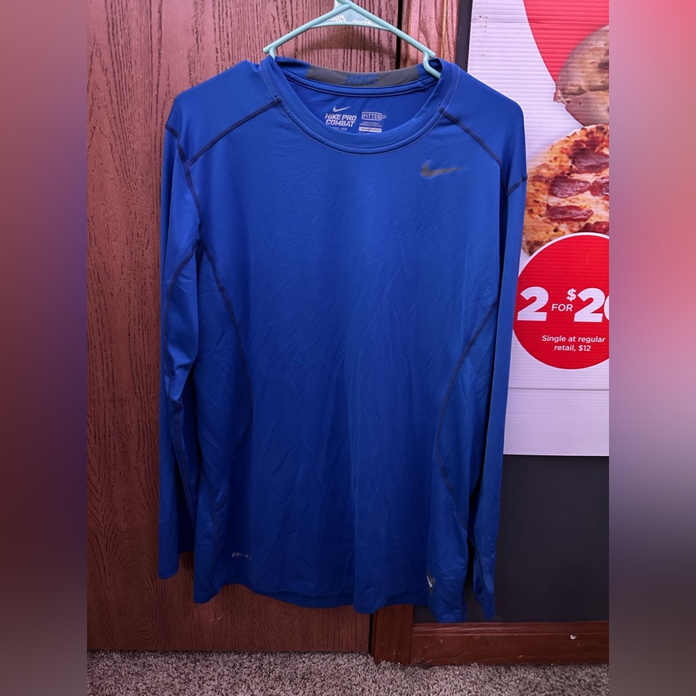 Blue Nike Pro Combat Fitted Compression Long Slee… - image 1